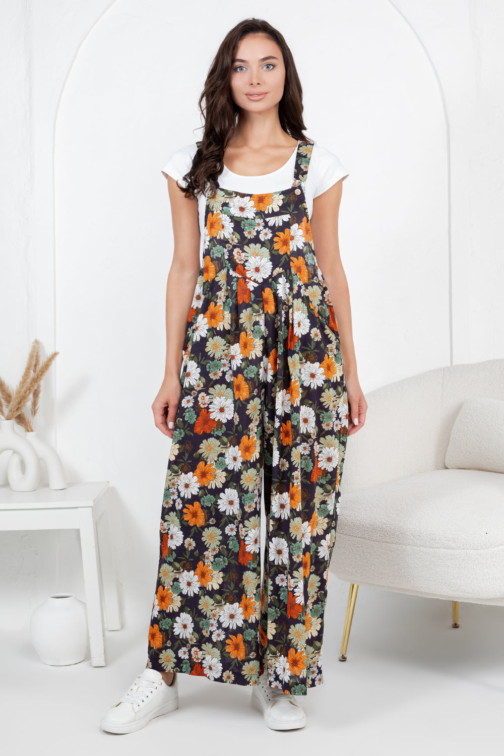 Colorful Flower Print Overall