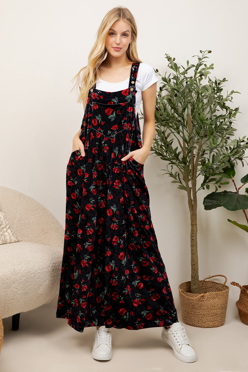 VINTAGE ROSE VELVET OVERALL