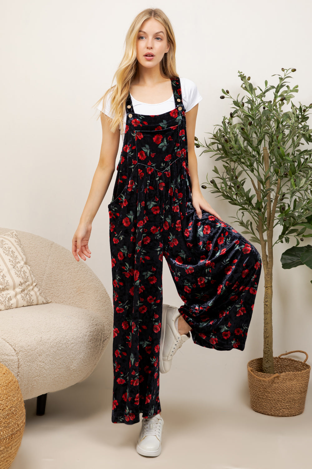VINTAGE ROSE VELVET OVERALL