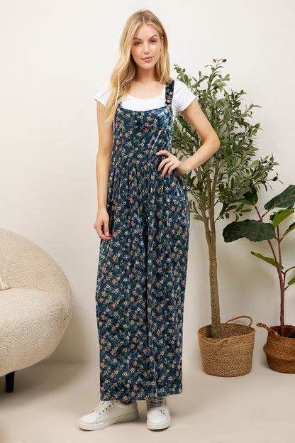 VINTAGE FLORAL VELVET OVERALL