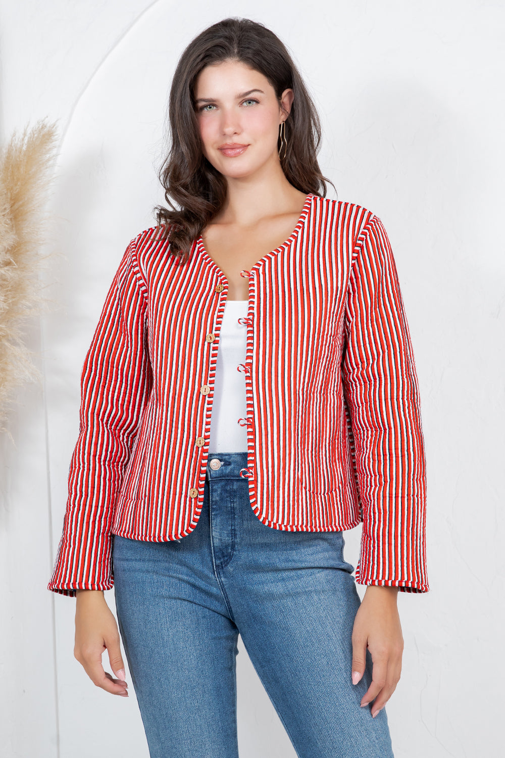 Floral Quilted Cotton Jacket - BLUE