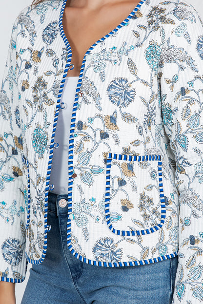 Floral Quilted Cotton Jacket - WHITE