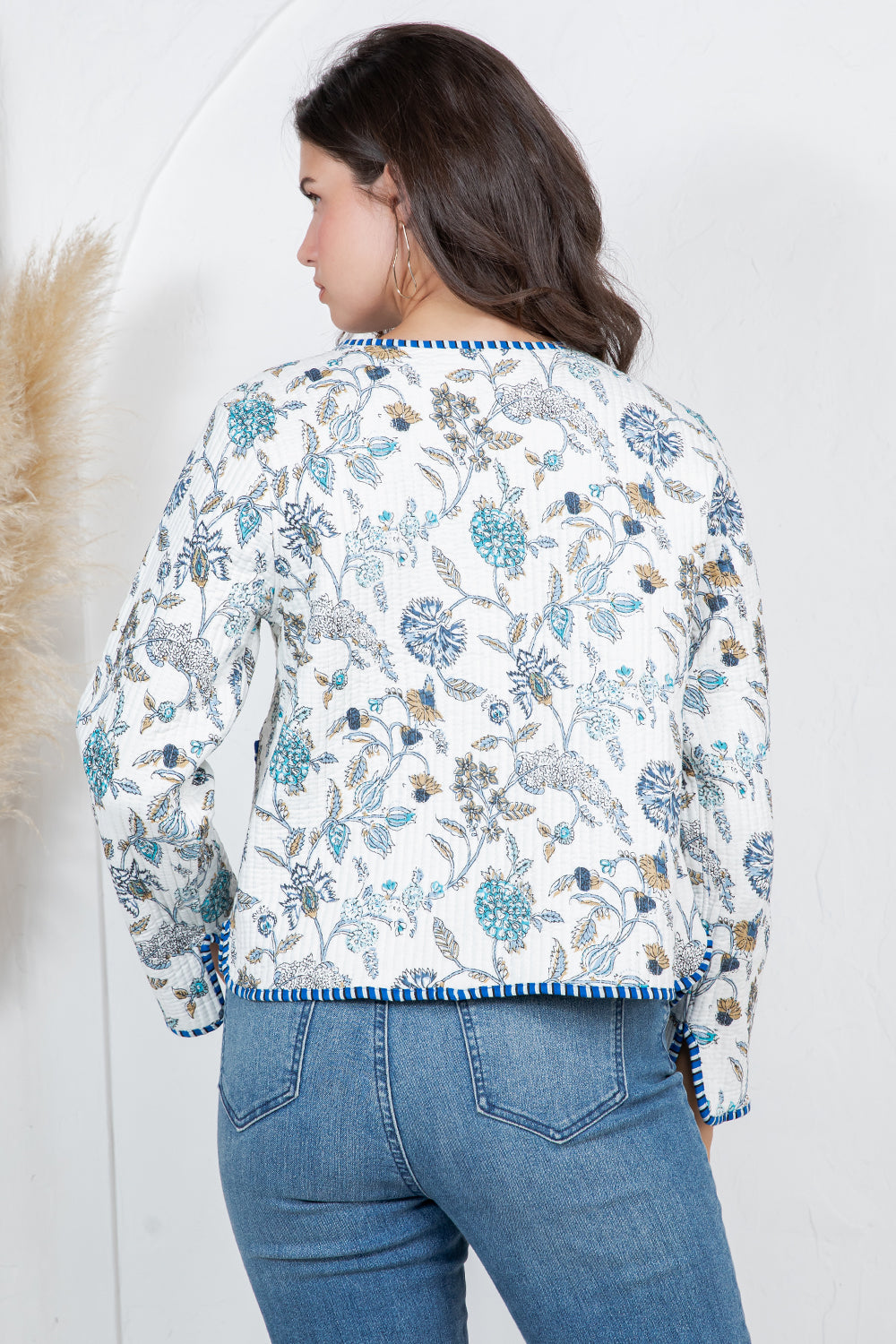 Floral Quilted Cotton Jacket - WHITE