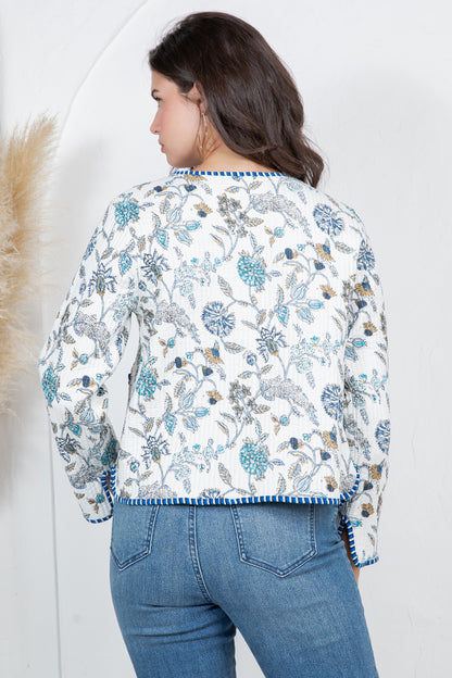 Floral Quilted Cotton Jacket - WHITE