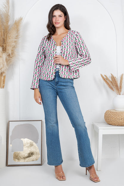 Floral Print Quilted Cotton Jacket - RED