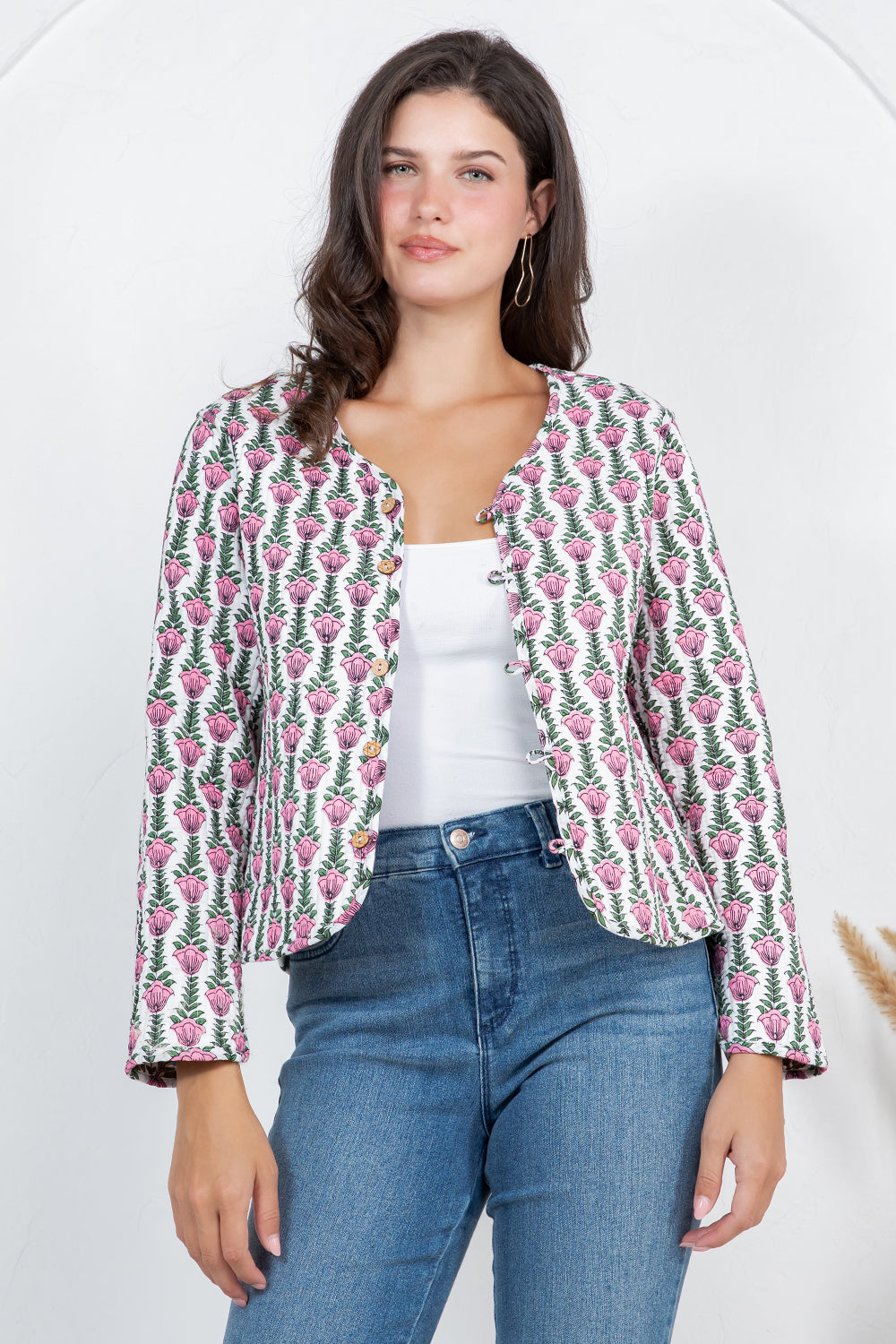 Floral Print Quilted Cotton Jacket - RED