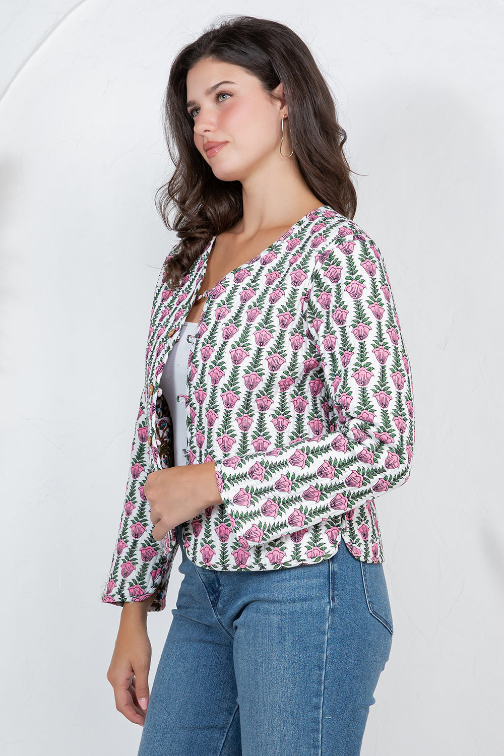 Floral Print Quilted Cotton Jacket - RED