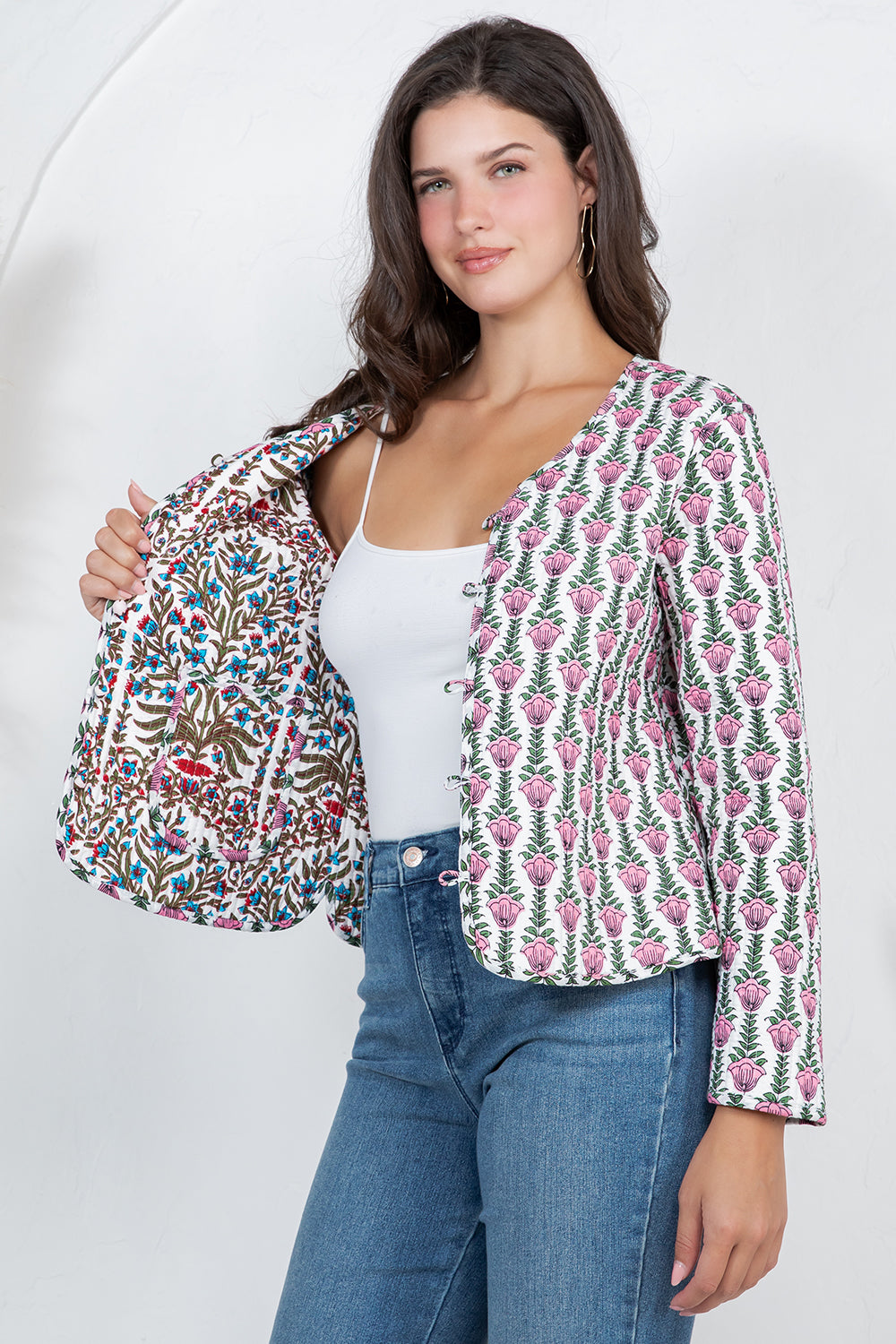 Floral Print Quilted Cotton Jacket - RED
