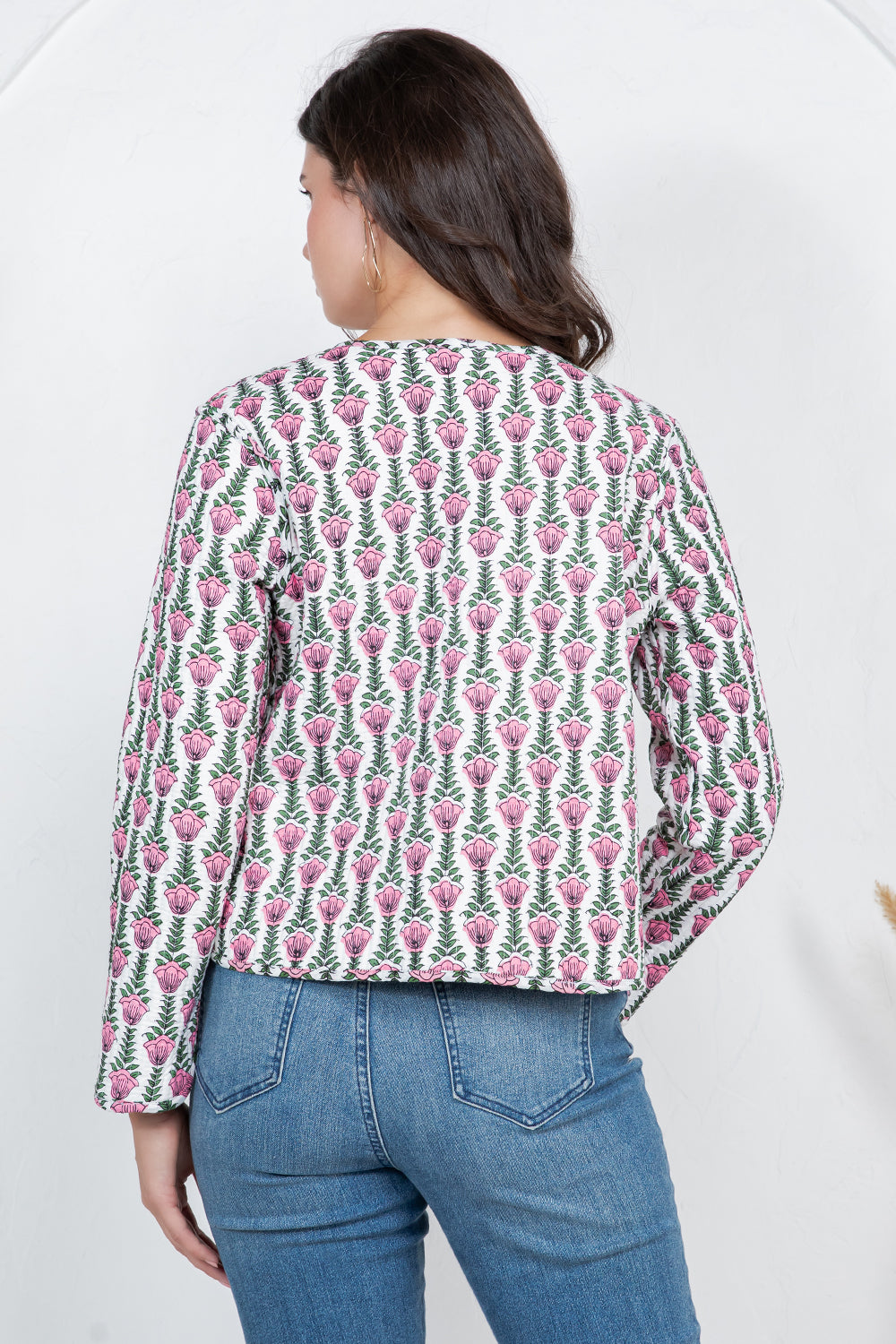 Floral Print Quilted Cotton Jacket - RED