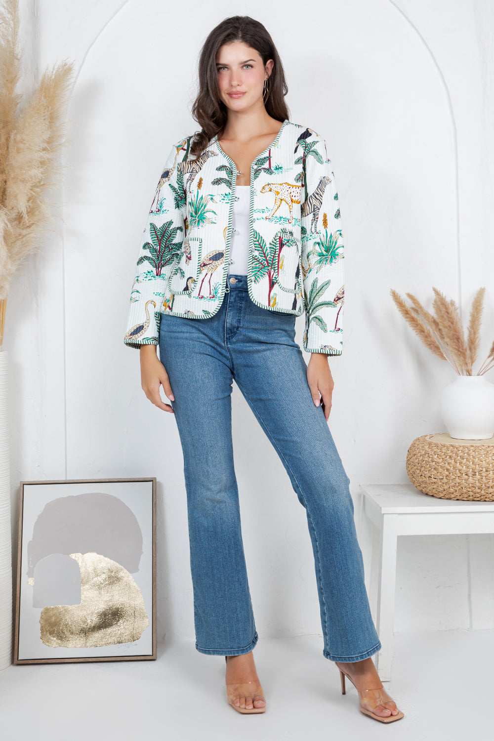 JUNGLE Print Quilted Cotton Jacket - WHITE