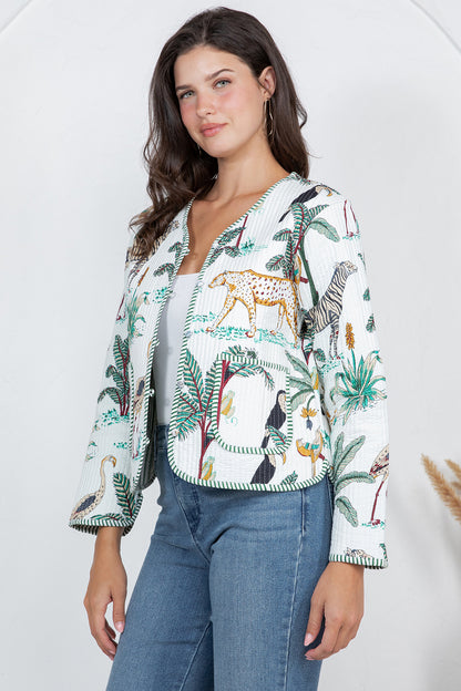JUNGLE Print Quilted Cotton Jacket - WHITE