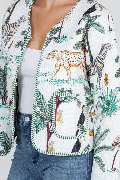 JUNGLE Print Quilted Cotton Jacket - WHITE