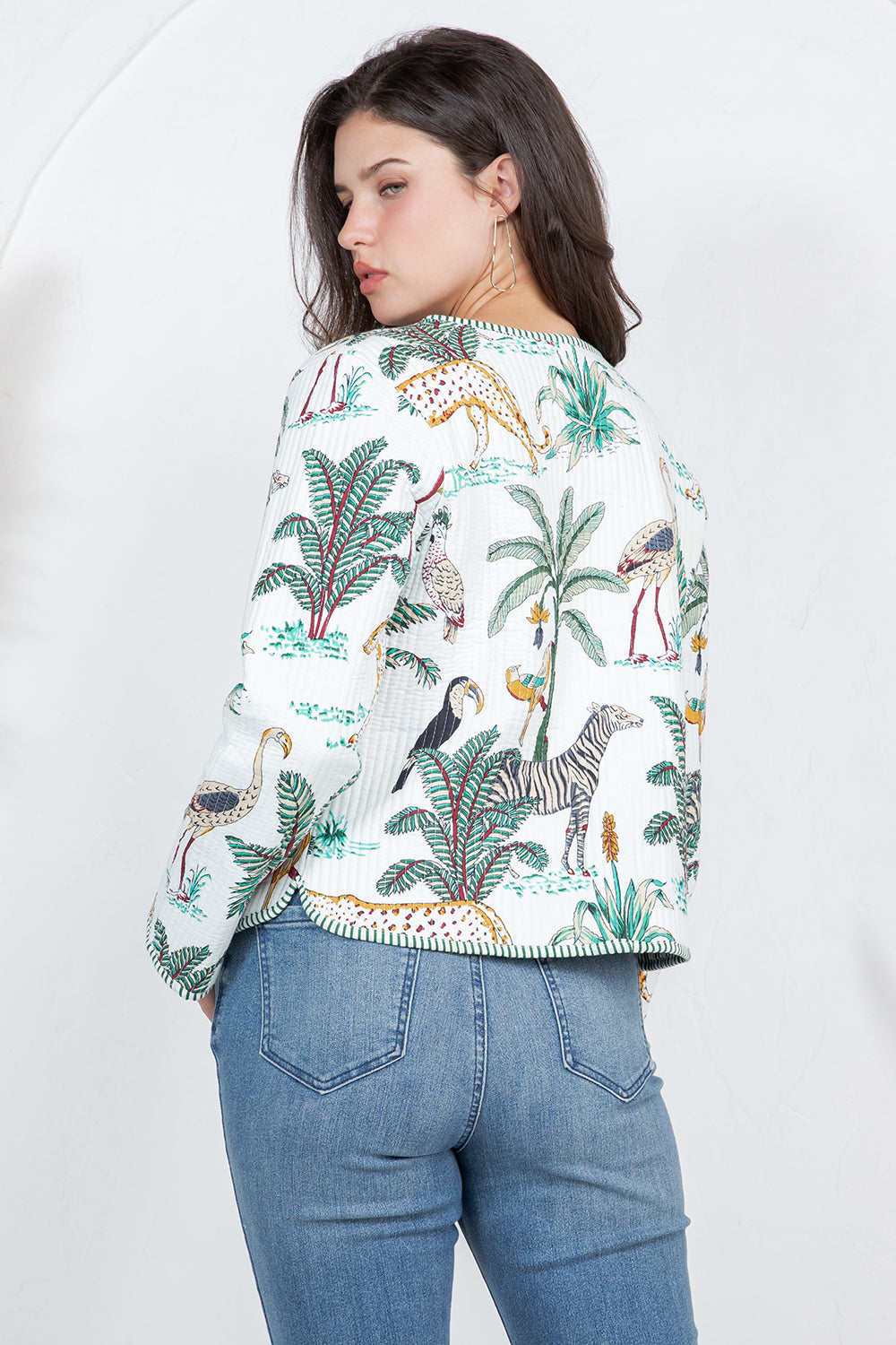 JUNGLE Print Quilted Cotton Jacket - WHITE