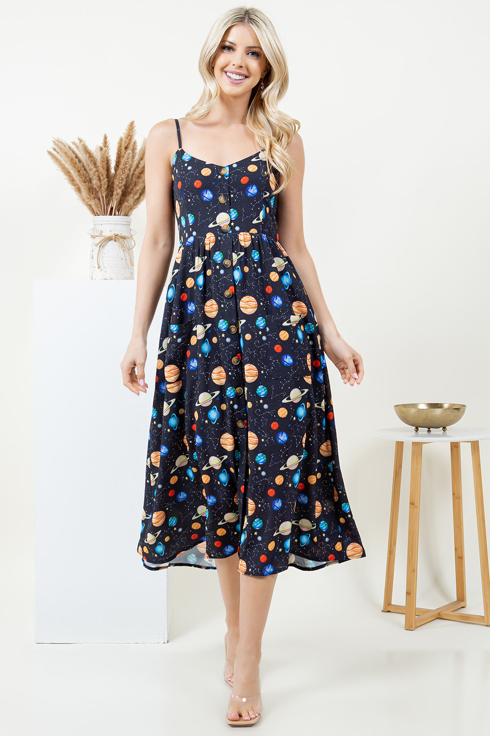 Galaxy print Cami midi Dress