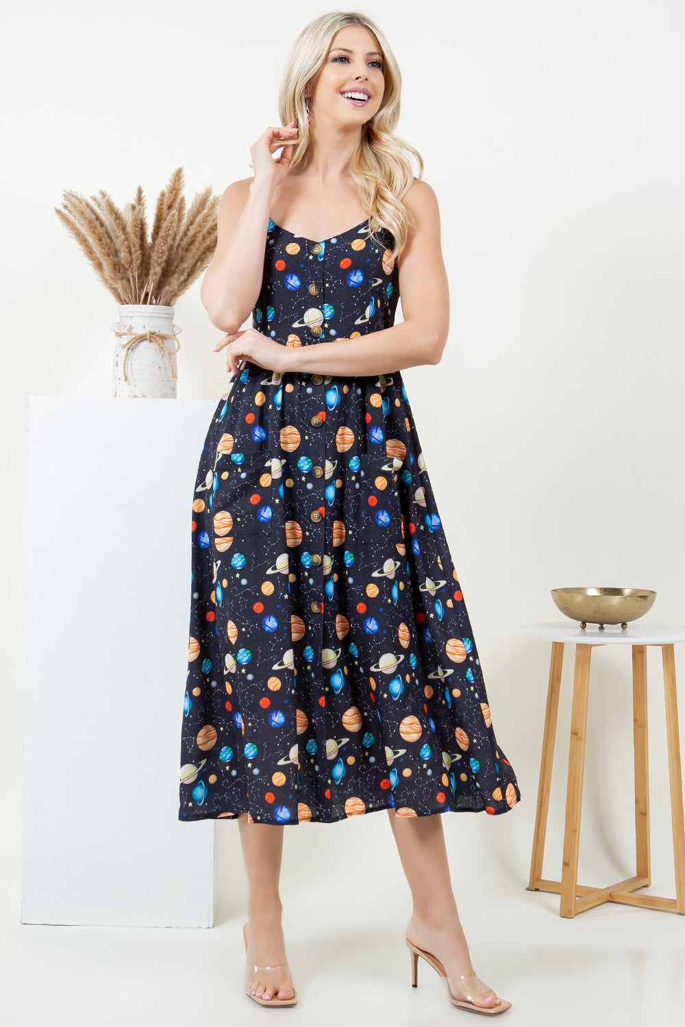 Galaxy print Cami midi Dress