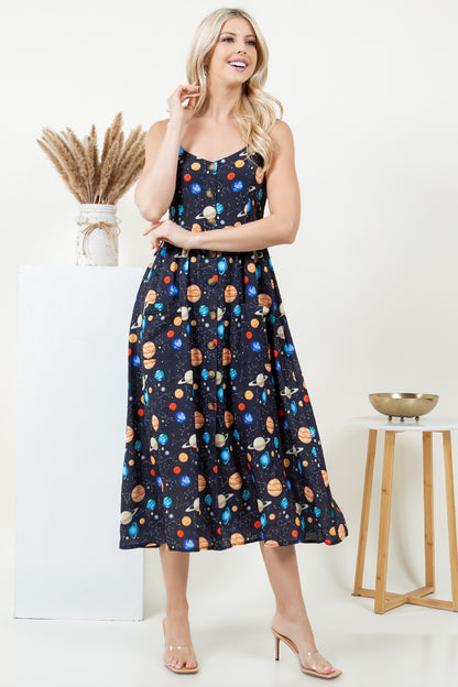 Galaxy print Cami midi Dress