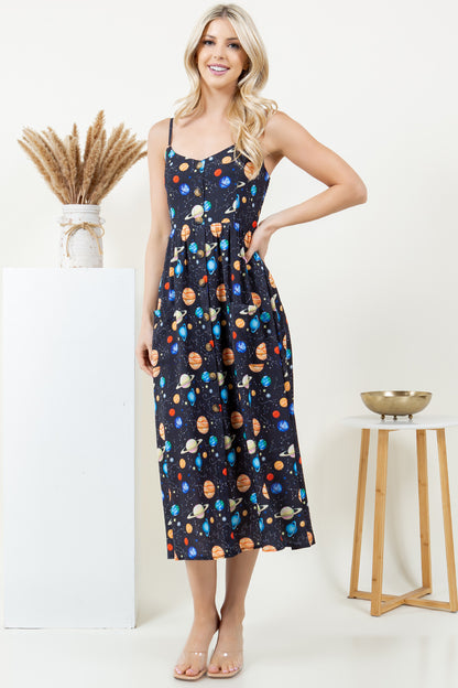 Galaxy print Cami midi Dress