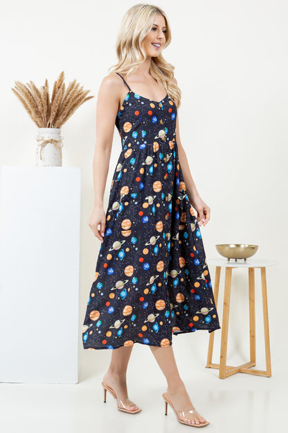 Galaxy print Cami midi Dress