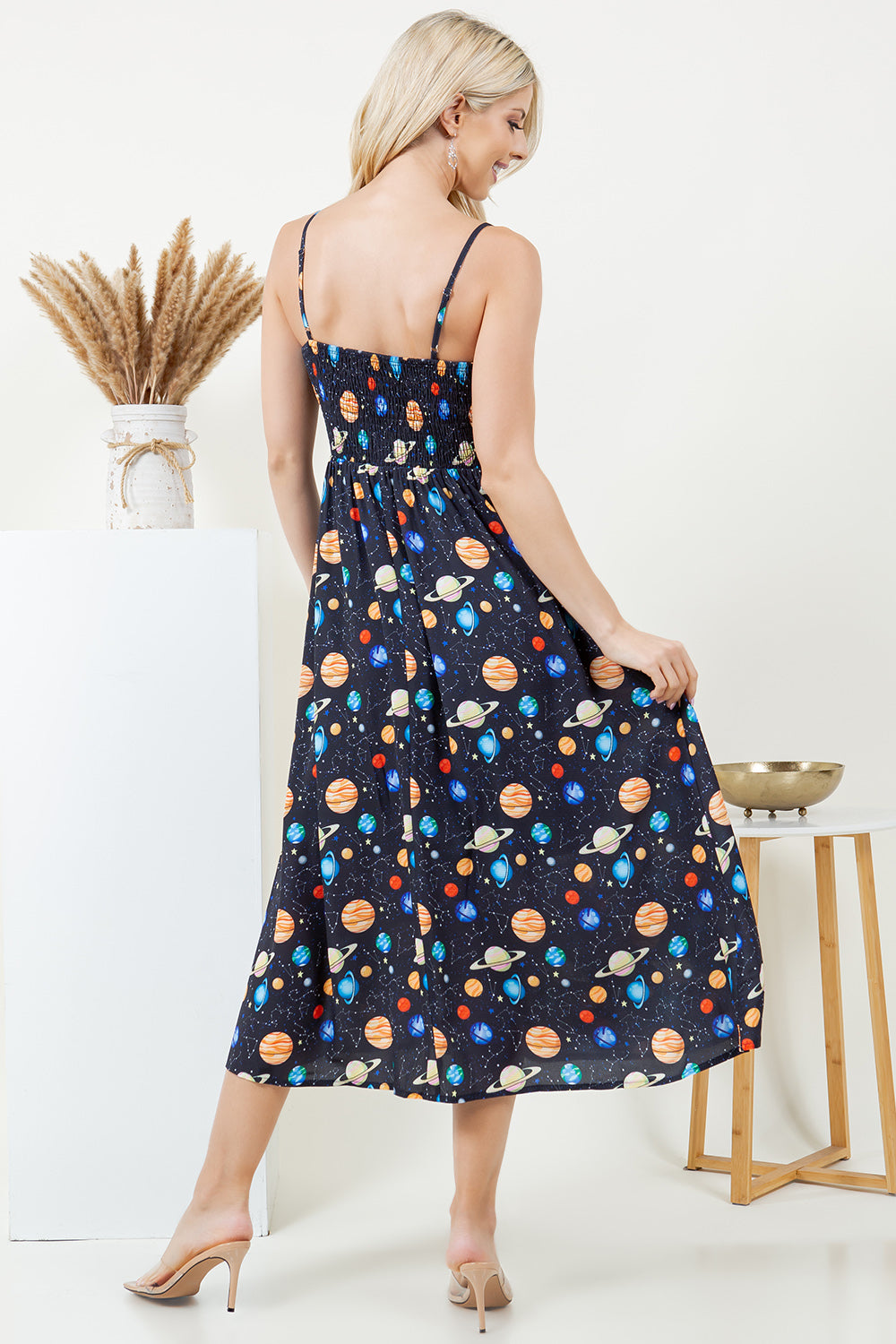 Galaxy print Cami midi Dress