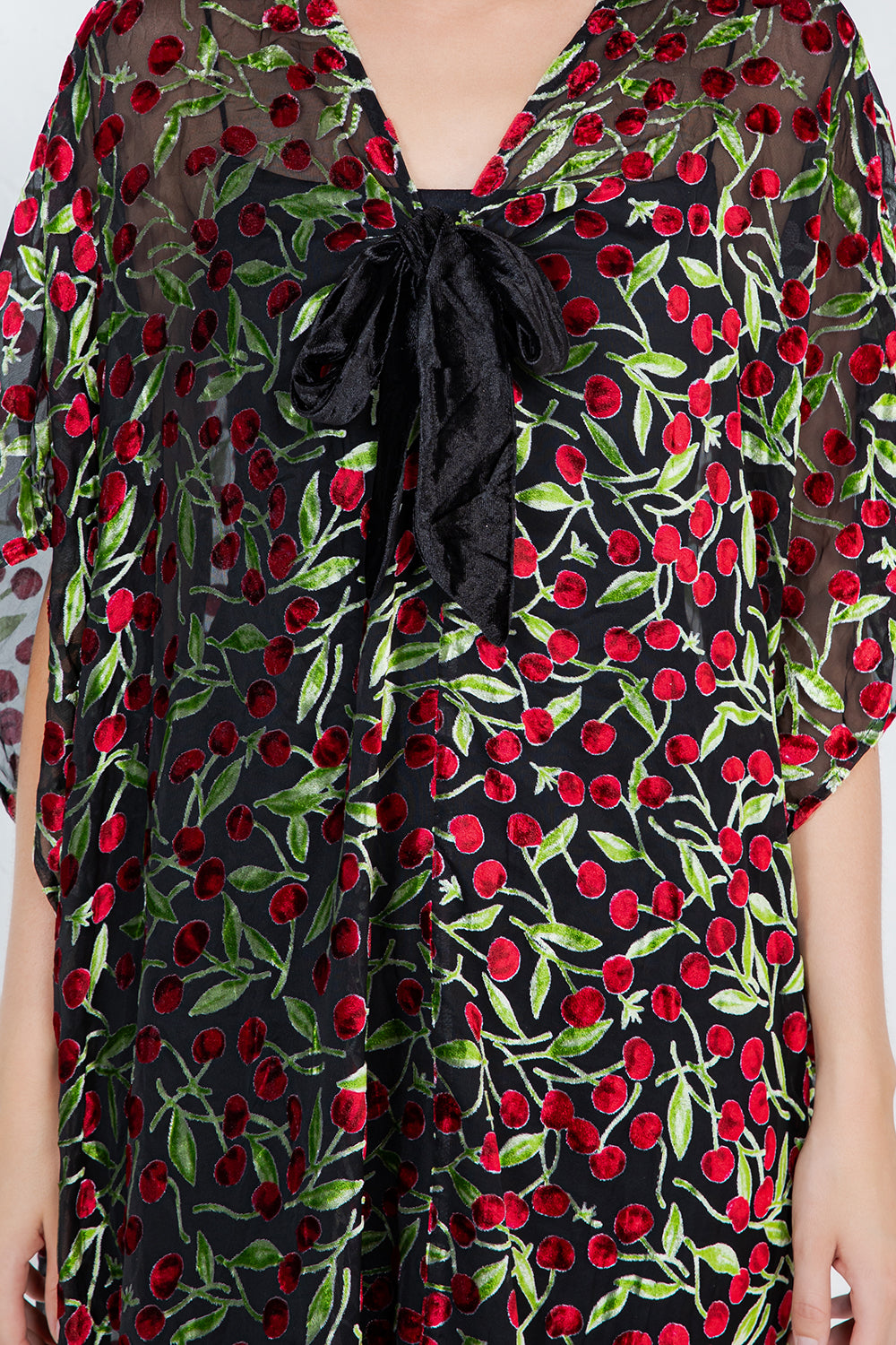 Cherry Burnout Velvet Kaftan Dress