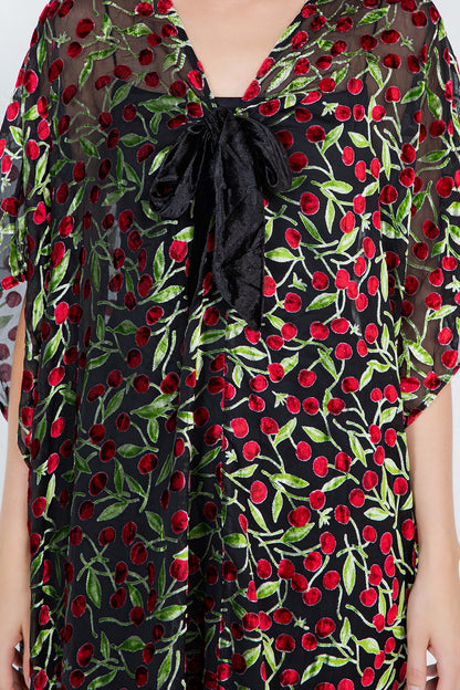 Cherry Burnout Velvet Kaftan Dress