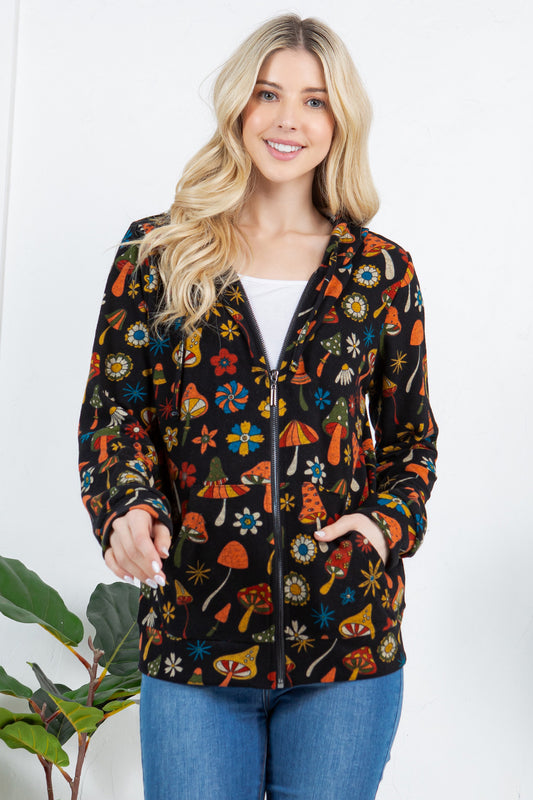 Colorful Mushroom Plus Size Zipper Hoodie