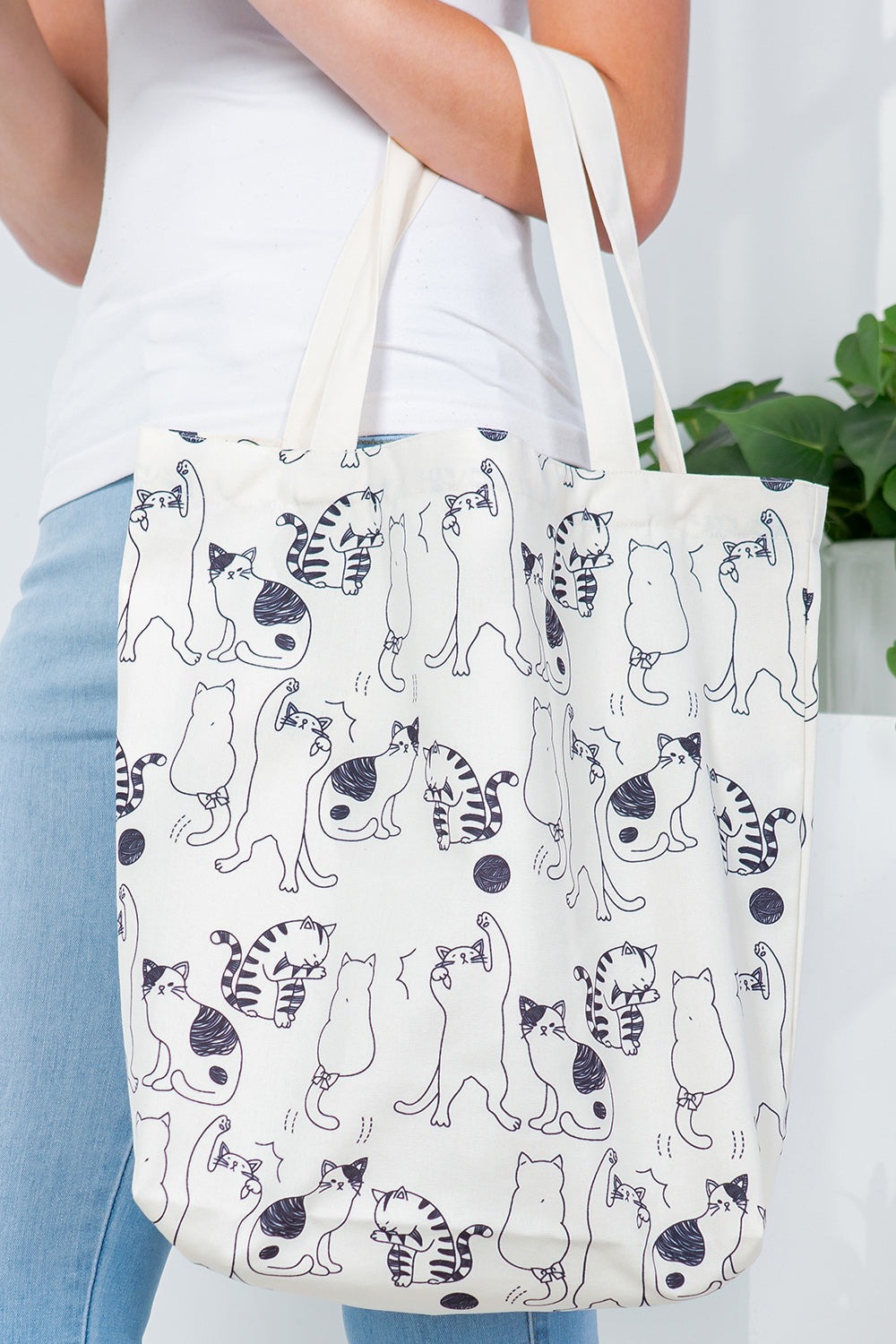 Dancing Cat Canvas Tote Bag