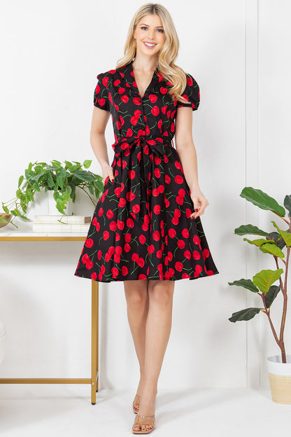 CHERRY PRINT COTTON DRESS