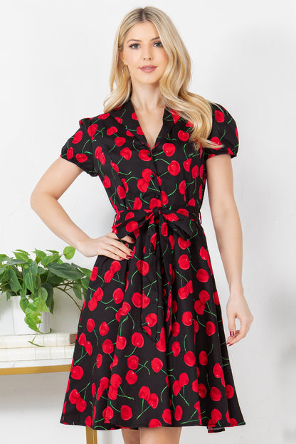 CHERRY PRINT COTTON DRESS