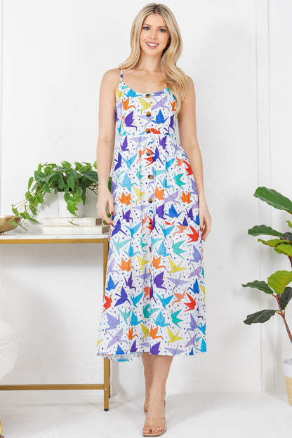 Colorful Origami Print Cami Maxi Dress