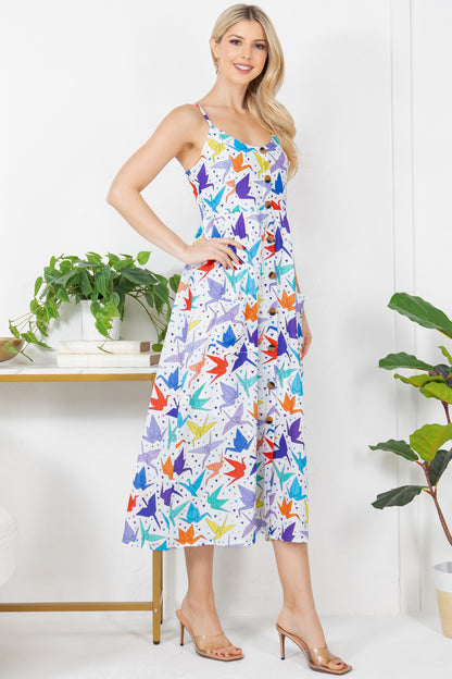 Colorful Origami Print Cami Maxi Dress