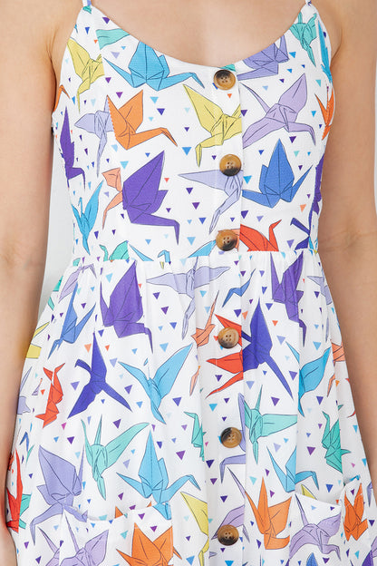 Colorful Origami Print Cami Maxi Dress