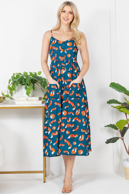 Little Fox Print Maxi Dress