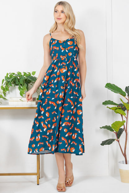 Little Fox Print Maxi Dress