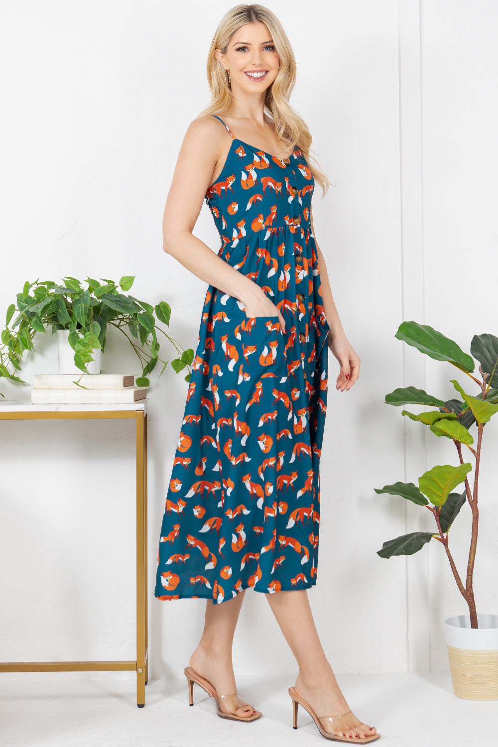 Little Fox Print Maxi Dress