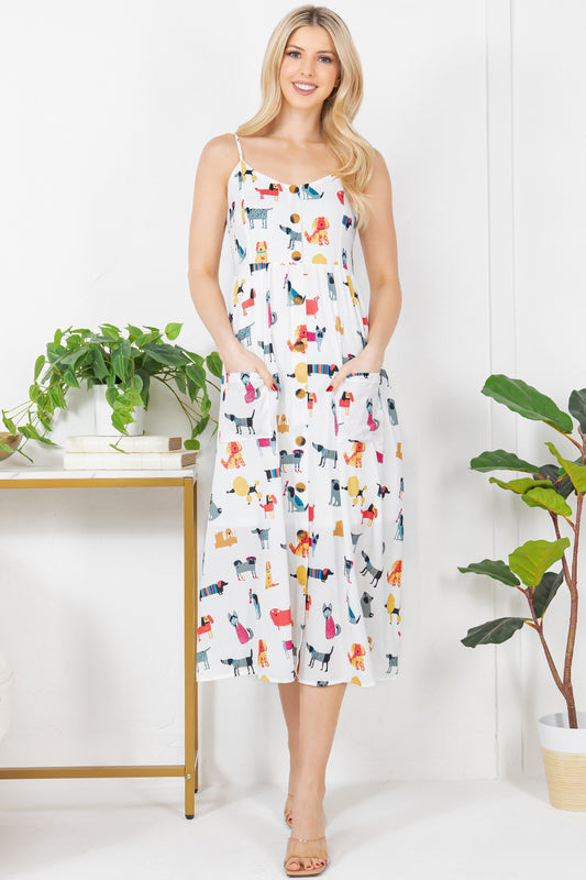 Colorful Dog Print Maxi Dress