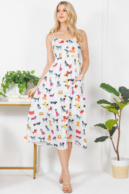 Colorful Dog Print Maxi Dress