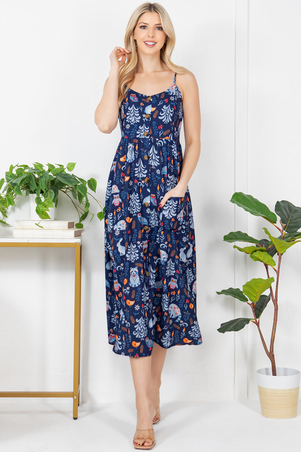 Racoon & Friend Print Cami Maxi Dress