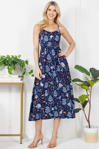 Racoon & Friend Print Cami Maxi Dress