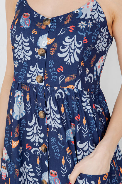 Racoon & Friend Print Cami Maxi Dress