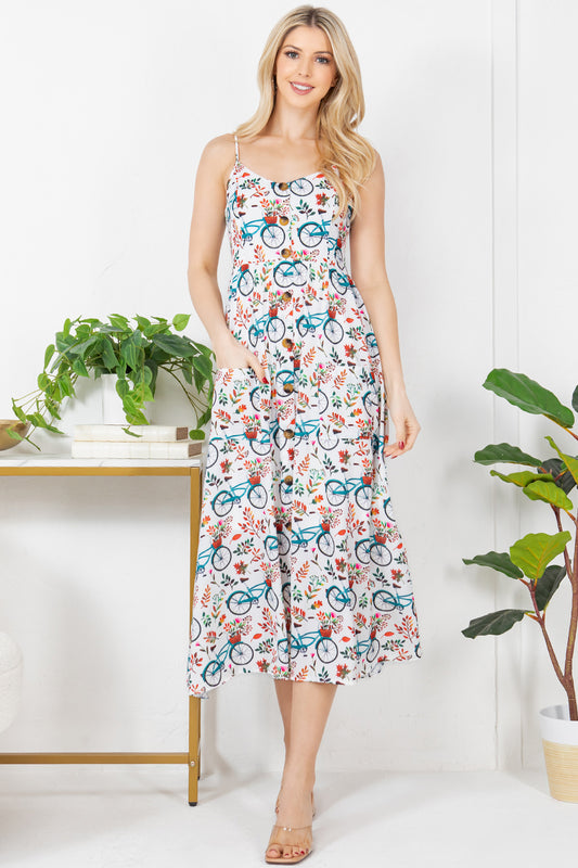 Bicycle With Flower Print Cami Maxi Dress