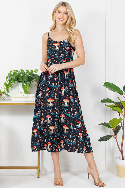 Garden Of Mushroom Print Cami Maxi Dress