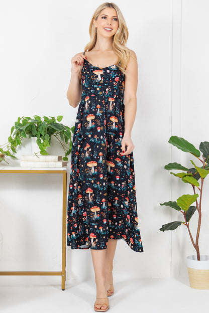 Garden Of Mushroom Print Cami Maxi Dress