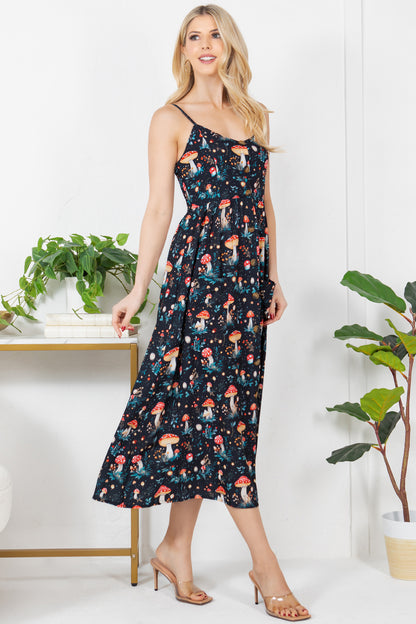 Garden Of Mushroom Print Cami Maxi Dress