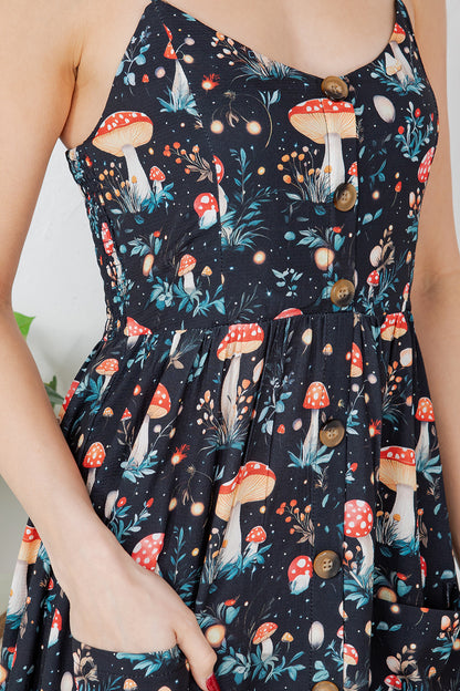 Garden Of Mushroom Print Cami Maxi Dress