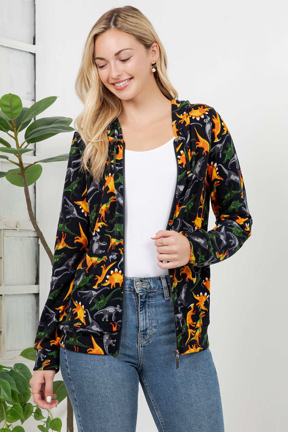 Retro Dino Zipper Hoodie