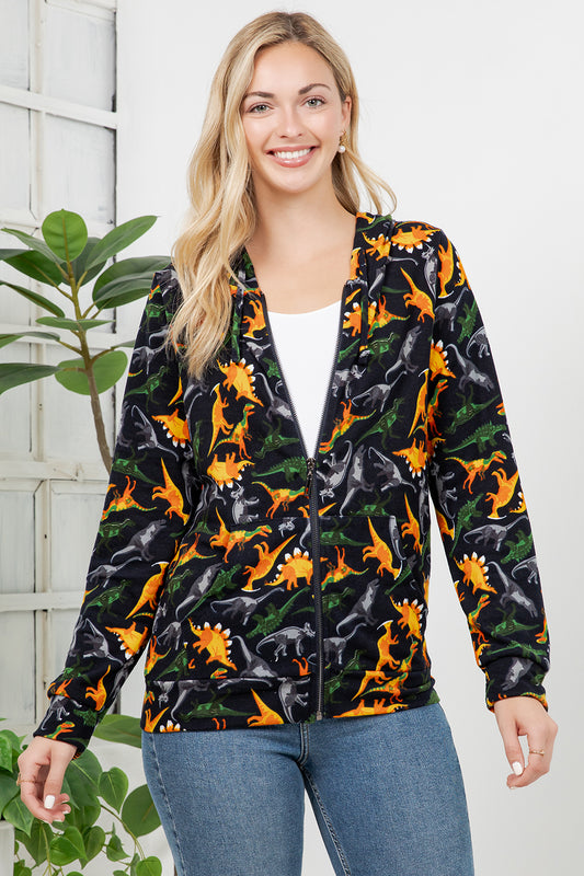 Retro Dino Zipper Hoodie