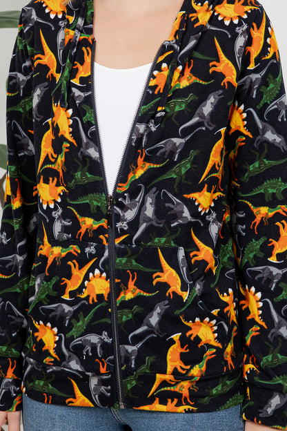 Retro Dino Zipper Hoodie