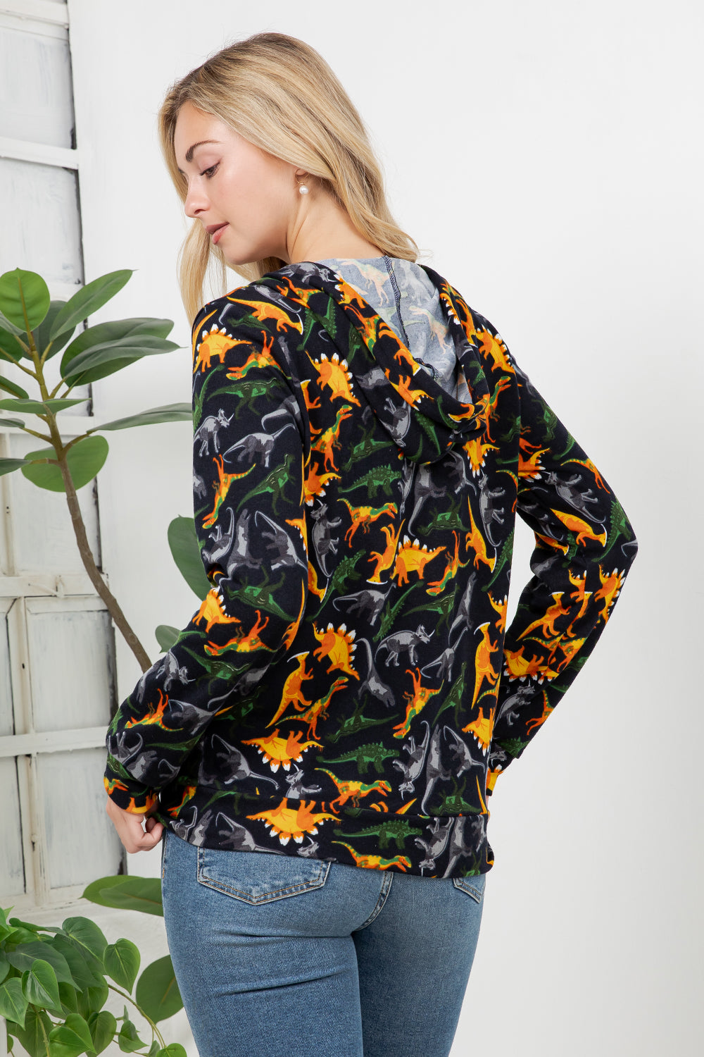 Retro Dino Zipper Hoodie