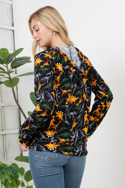 Retro Dino Zipper Hoodie